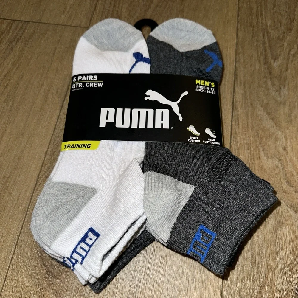 Puma Men's Training Quarter Crew Socks‎ 6 Pair Size Sock 10-12 Shoe 8-12 NWT